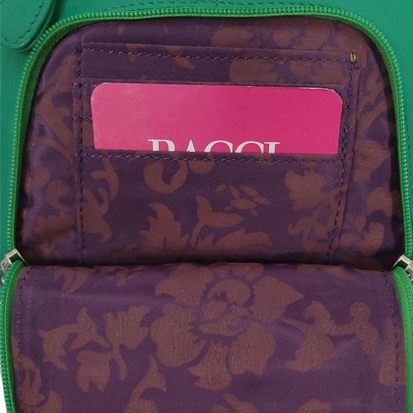 Bacci Crossbody Purse Handbag Adjustable Strap 5 Pocket Card Leather Green - Picture 5 of 9
